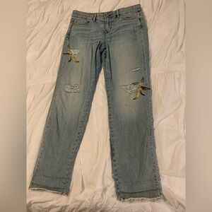 White House Black Market Embroidered Everyday Soft Girlfriend Jeans, Sz 6